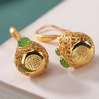 Fortune Jewel Copper Hollow Gourd Jade Prosperity Earrings Fortune Jewel