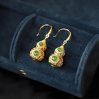 Fortune Jewel Copper Hollow Gourd Jade Prosperity Earrings Fortune Jewel