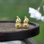 Fortune Jewel Copper Hollow Gourd Jade Prosperity Earrings Fortune Jewel