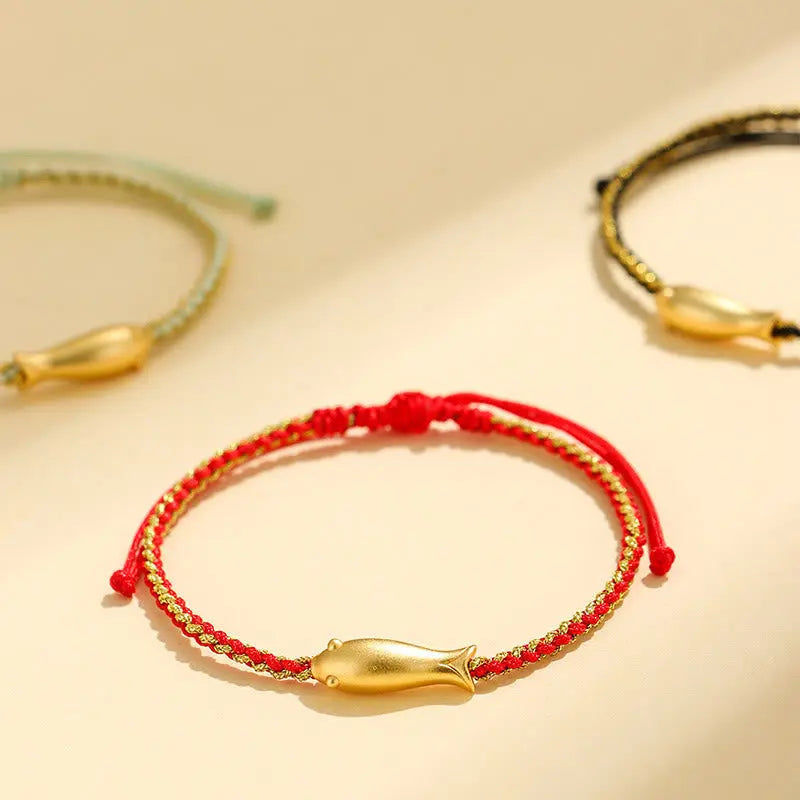 Fortune Jewel 999 Sterling Silver Lucky Koi Fish Protection Rope Bracelet Fortune Jewel