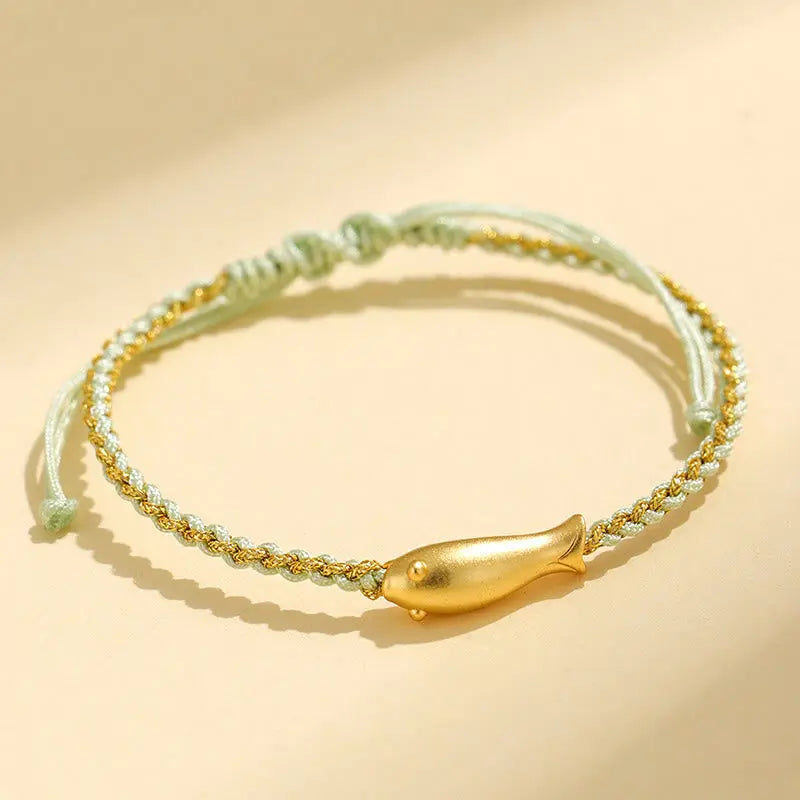 Fortune Jewel 999 Sterling Silver Lucky Koi Fish Protection Rope Bracelet Fortune Jewel