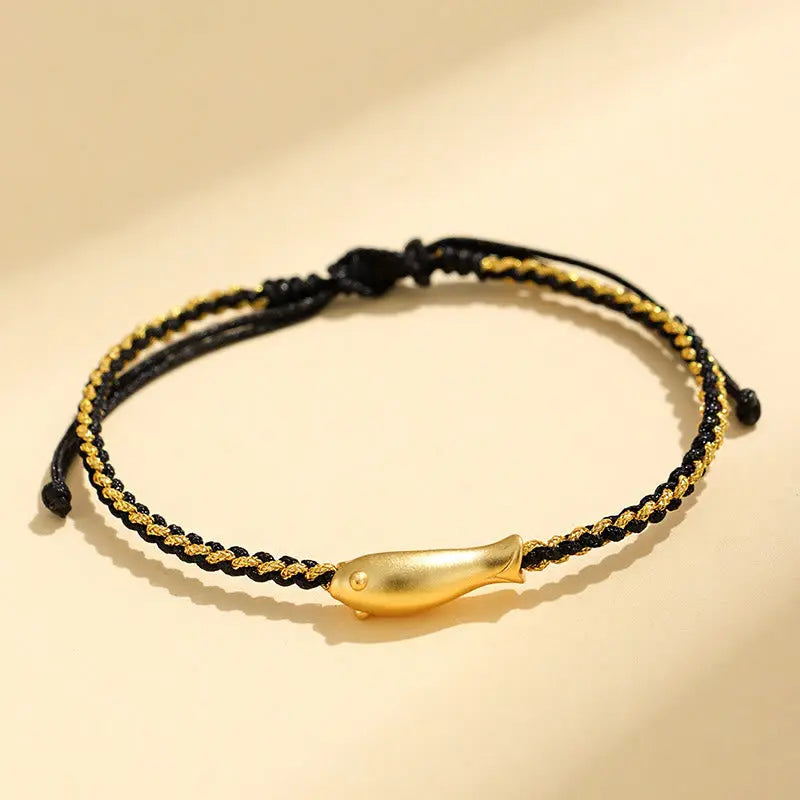 Fortune Jewel 999 Sterling Silver Lucky Koi Fish Protection Rope Bracelet Fortune Jewel