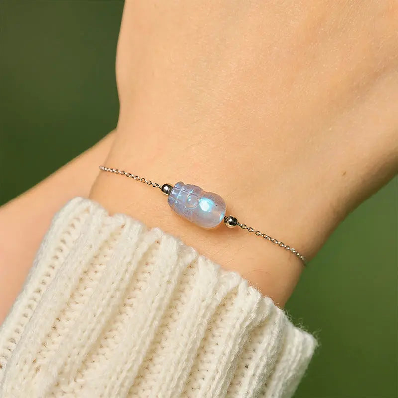 Fortune Jewel 925 Sterling Silver Pixiu Moonstone Healing Bracelet Fortune Jewel