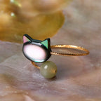 Fortune Jewel Black Tridacna Stone Cat Jade Blessing Adjustable Ring Fortune Jewel