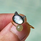 Fortune Jewel Black Tridacna Stone Cat Jade Blessing Adjustable Ring Fortune Jewel