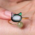Fortune Jewel Black Tridacna Stone Cat Jade Blessing Adjustable Ring Fortune Jewel