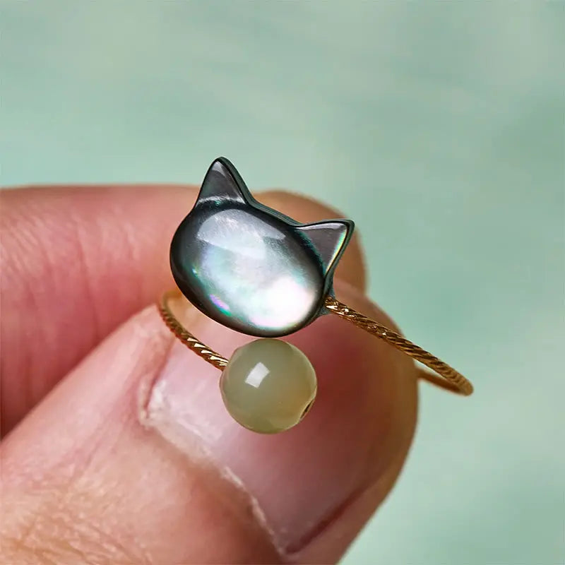 Fortune Jewel "Sending Protection and Charm" Tridacna Stone Cat Ring Includes Gift Message Card Fortune Jewel