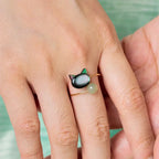 Fortune Jewel Black Tridacna Stone Cat Jade Blessing Adjustable Ring Fortune Jewel