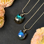 Fortune Jewel Natural Cat Pattern Labradorite Healing Necklace Pendant Fortune Jewel