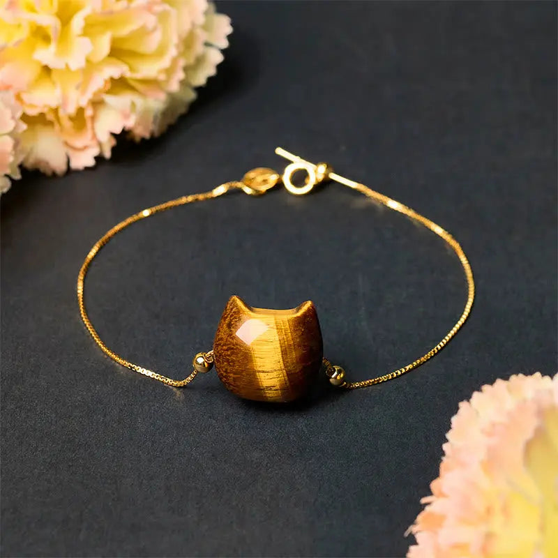 Fortune Jewel 925 Sterling Silver Cat Tiger Eye Protection Bracelet Fortune Jewel