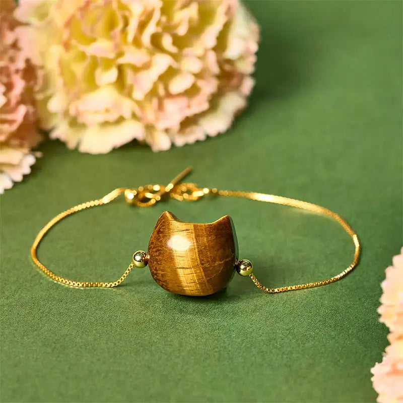 Fortune Jewel 925 Sterling Silver Cat Tiger Eye Protection Bracelet Fortune Jewel