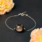 Fortune Jewel 925 Sterling Silver Silver Sheen Obsidian Gold Sheen Obsidian Cat Soothing Bracelet Fortune Jewel