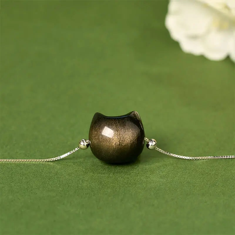 Fortune Jewel 925 Sterling Silver Silver Sheen Obsidian Gold Sheen Obsidian Cat Soothing Bracelet Fortune Jewel