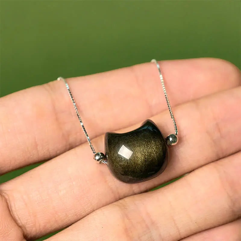 Fortune Jewel 925 Sterling Silver Silver Sheen Obsidian Gold Sheen Obsidian Cat Soothing Bracelet Fortune Jewel