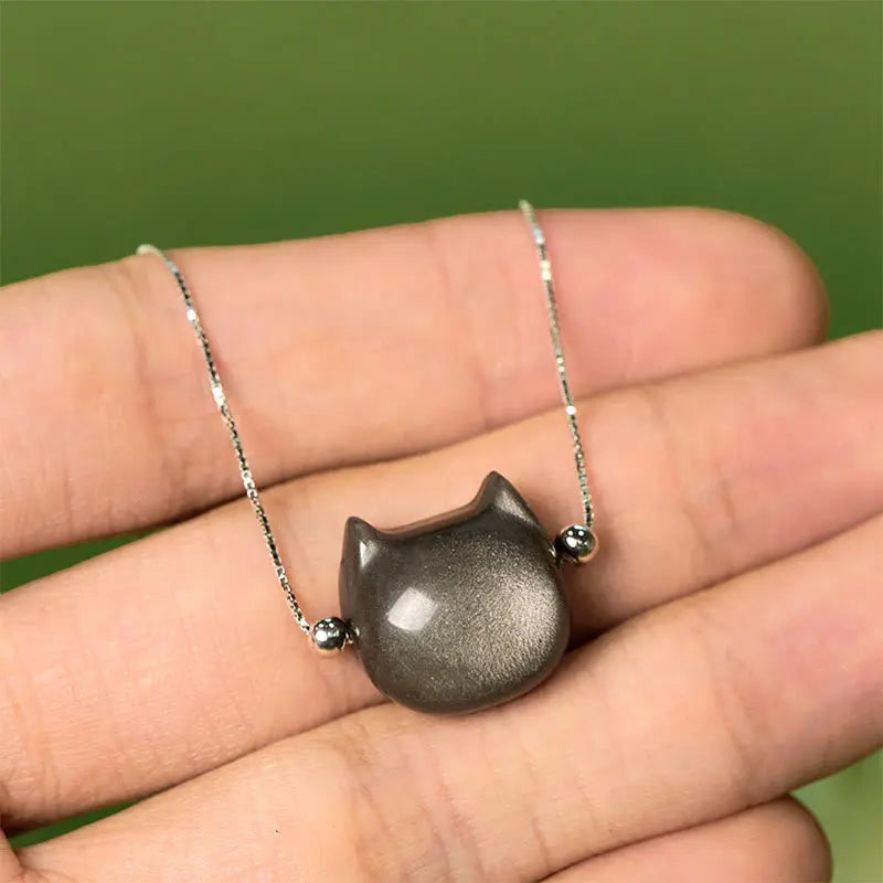 Fortune Jewel 925 Sterling Silver Silver Sheen Obsidian Gold Sheen Obsidian Cat Soothing Bracelet Fortune Jewel