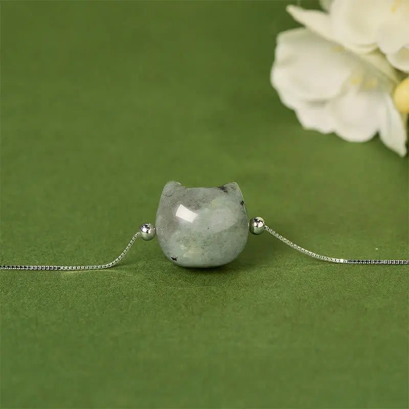 Fortune Jewel 925 Sterling Silver Faceless Cat Head Natural Labradorite Healing Bracelet Fortune Jewel
