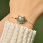 Fortune Jewel 925 Sterling Silver Faceless Cat Head Natural Labradorite Healing Bracelet Fortune Jewel