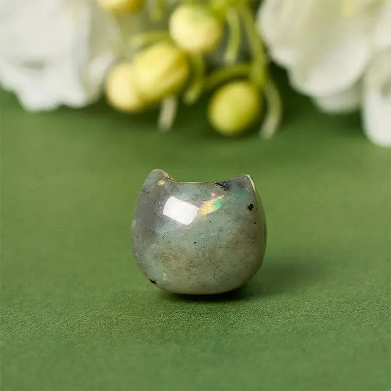 Fortune Jewel 925 Sterling Silver Faceless Cat Head Natural Labradorite Healing Bracelet Fortune Jewel