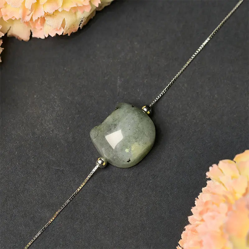 Fortune Jewel 925 Sterling Silver Faceless Cat Head Natural Labradorite Healing Bracelet Fortune Jewel