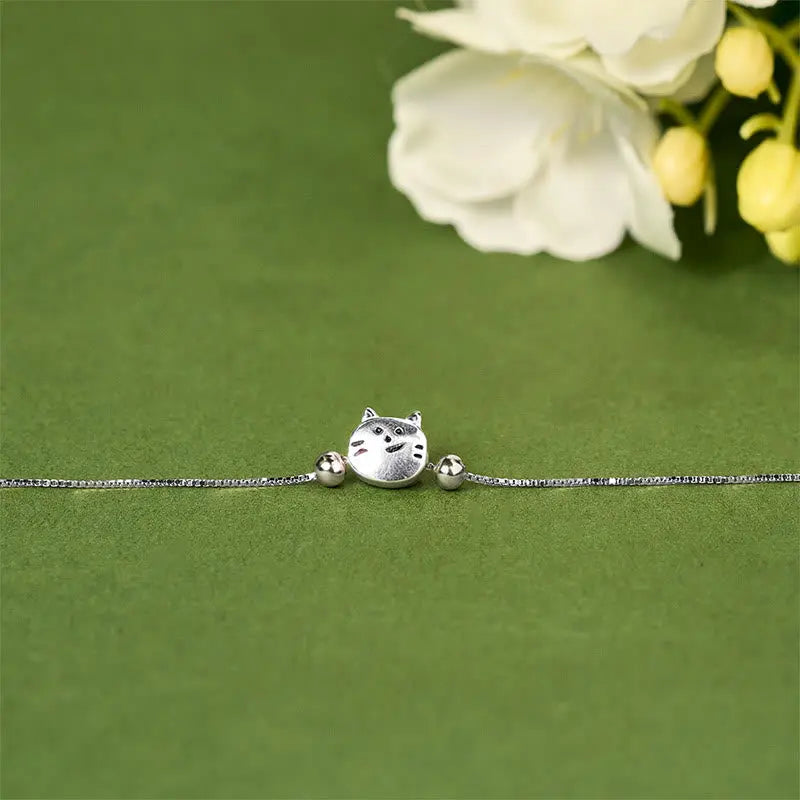Fortune Jewel 925 Sterling Silver Mini Cat Blessing Chain Bracelet Fortune Jewel
