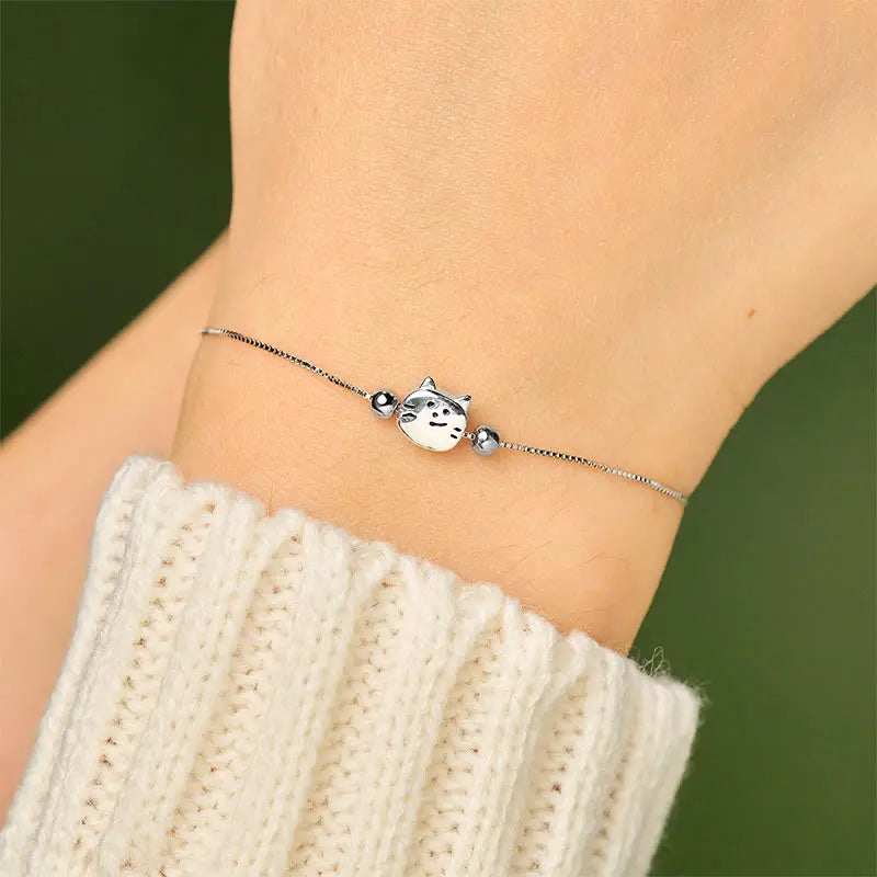 Fortune Jewel 925 Sterling Silver Mini Cat Blessing Chain Bracelet Fortune Jewel