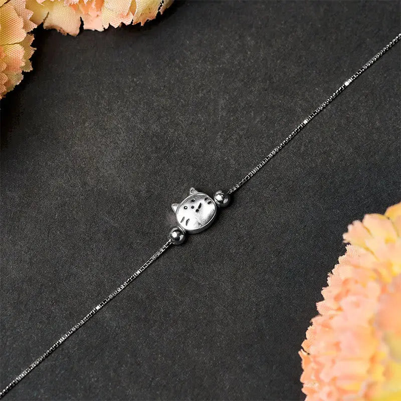 Fortune Jewel 925 Sterling Silver Mini Cat Blessing Chain Bracelet Fortune Jewel