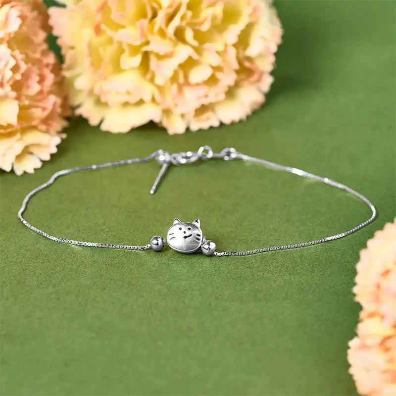 Fortune Jewel 925 Sterling Silver Mini Cat Blessing Chain Bracelet Fortune Jewel