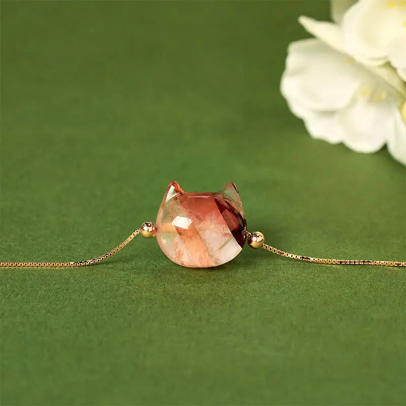 Fortune Jewel 925 Sterling Silver Faceless Cat Head Natural Red Flower Quartz Passion Bracelet Fortune Jewel