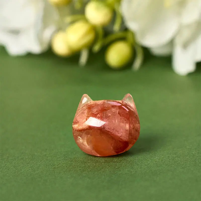 Fortune Jewel 925 Sterling Silver Faceless Cat Head Natural Red Flower Quartz Passion Bracelet Fortune Jewel