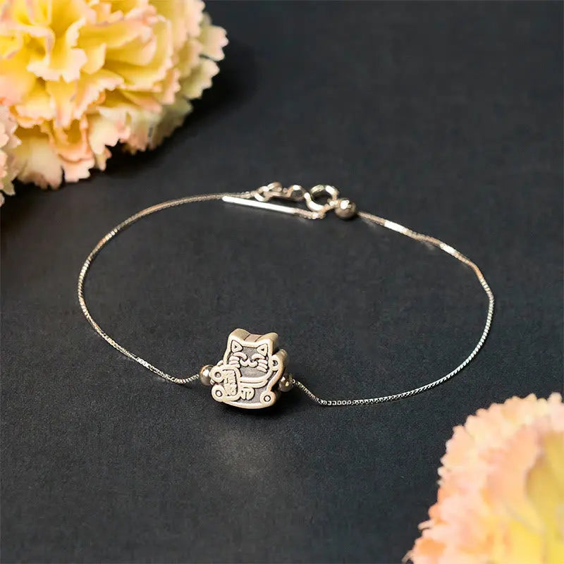 Fortune Jewel 999 Sterling Silver Fortune Cat 925 Sterling Silver Chain Protection Bracelet Fortune Jewel