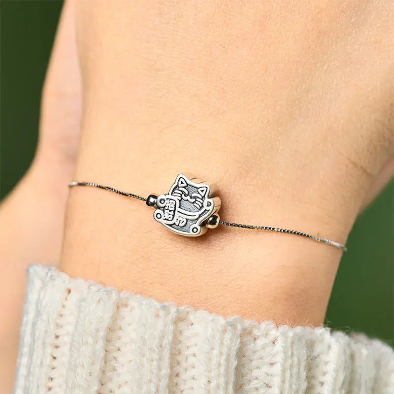 Fortune Jewel 999 Sterling Silver Fortune Cat 925 Sterling Silver Chain Protection Bracelet Fortune Jewel