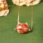 Fortune Jewel 925 Sterling Silver Cat Head Natural Red Flower Quartz Protection Necklace Pendant Fortune Jewel