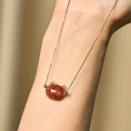 Fortune Jewel 925 Sterling Silver Cat Head Natural Red Flower Quartz Protection Necklace Pendant Fortune Jewel