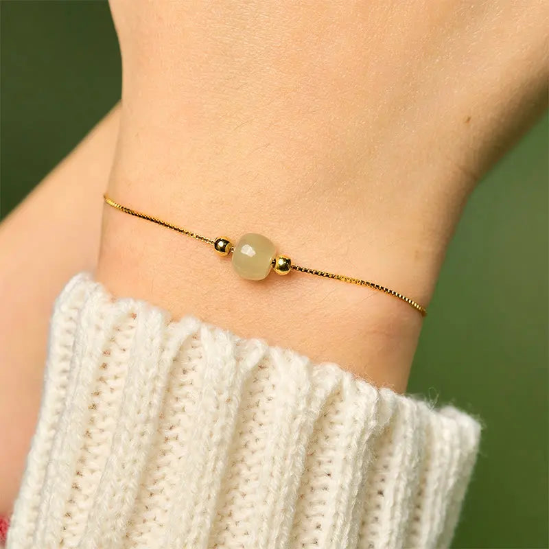 Fortune Jewel 925 Sterling Silver Natural Jade Bead Abundance Chain Bracelet Fortune Jewel