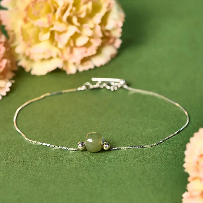 Fortune Jewel 925 Sterling Silver Natural Jade Bead Abundance Chain Bracelet Fortune Jewel