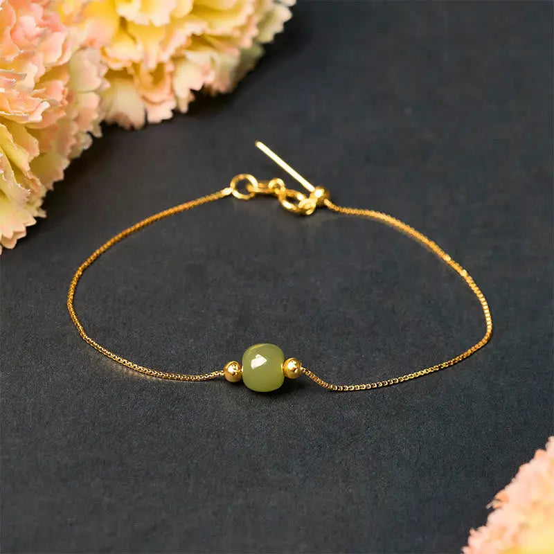 Fortune Jewel 925 Sterling Silver Natural Jade Bead Abundance Chain Bracelet Fortune Jewel