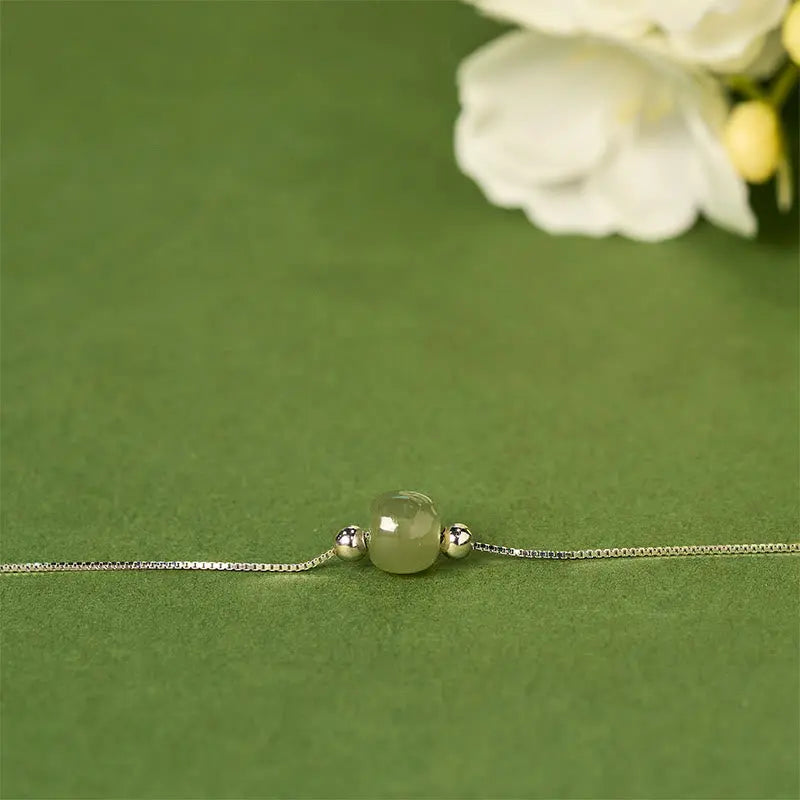 Fortune Jewel 925 Sterling Silver Natural Jade Bead Abundance Chain Bracelet Fortune Jewel
