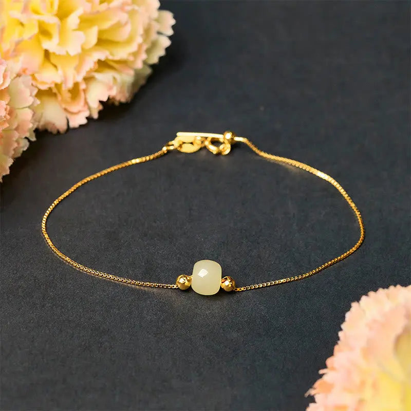 Fortune Jewel 925 Sterling Silver Natural Jade Bead Abundance Chain Bracelet Fortune Jewel