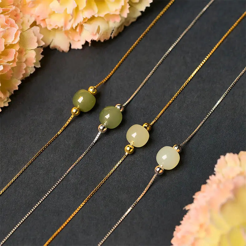 Fortune Jewel 925 Sterling Silver Natural Jade Bead Abundance Chain Bracelet Fortune Jewel