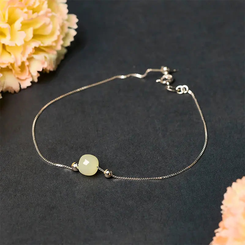 Fortune Jewel 925 Sterling Silver Natural Jade Bead Abundance Chain Bracelet Fortune Jewel