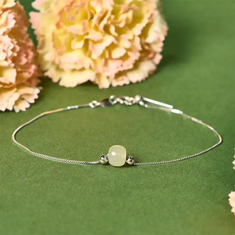 Fortune Jewel 925 Sterling Silver Natural Jade Bead Abundance Chain Bracelet Fortune Jewel
