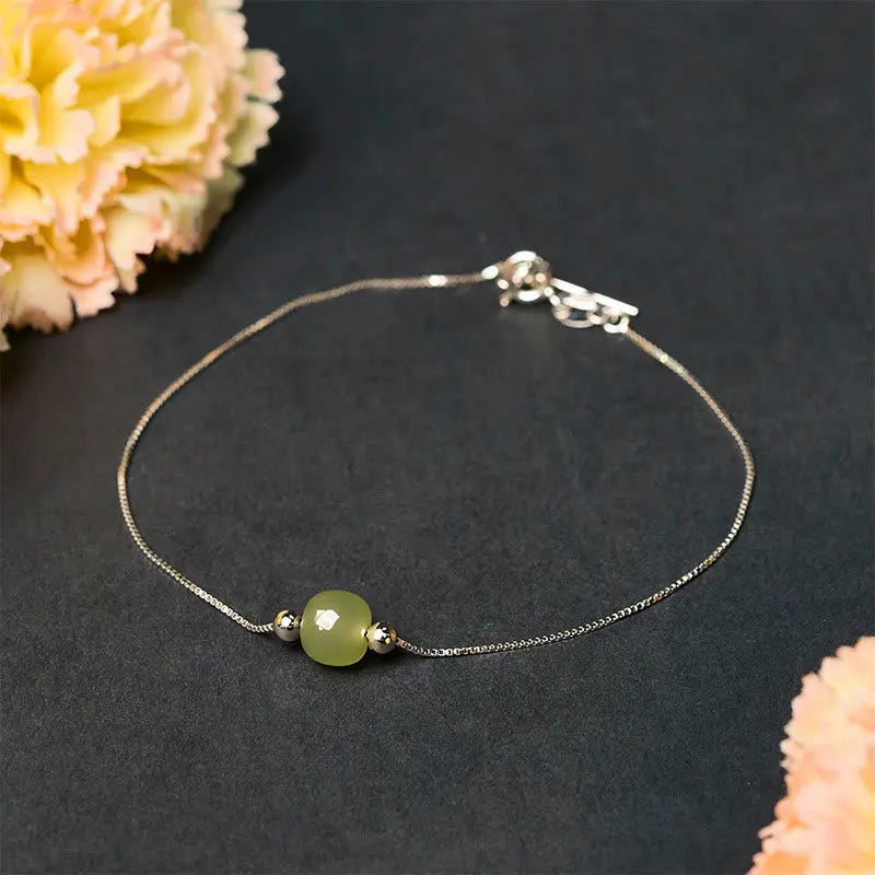 Fortune Jewel 925 Sterling Silver Natural Jade Bead Abundance Chain Bracelet Fortune Jewel