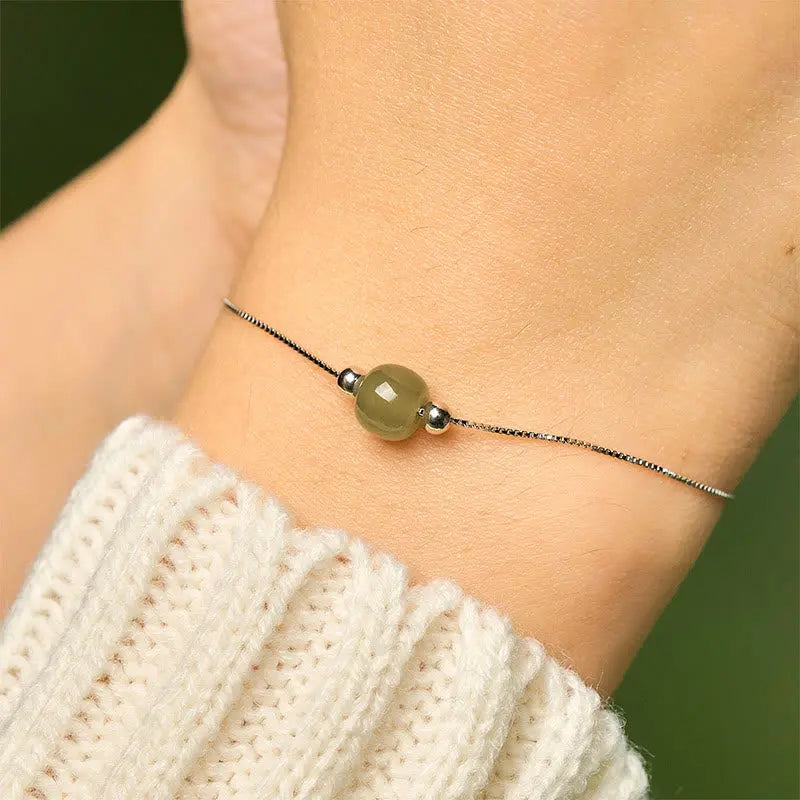 Fortune Jewel 925 Sterling Silver Natural Jade Bead Abundance Chain Bracelet Fortune Jewel