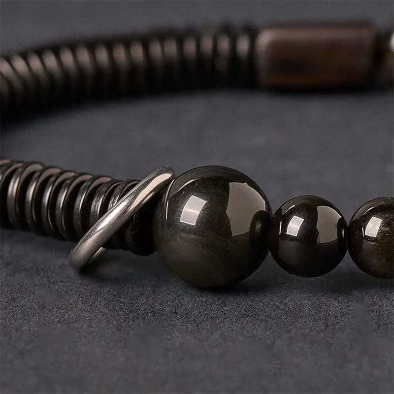 Fortune Jewel Silver Sheen Obsidian Coconut Shell Protection Bracelet Fortune Jewel