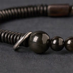 Fortune Jewel Silver Sheen Obsidian Coconut Shell Protection Bracelet Fortune Jewel
