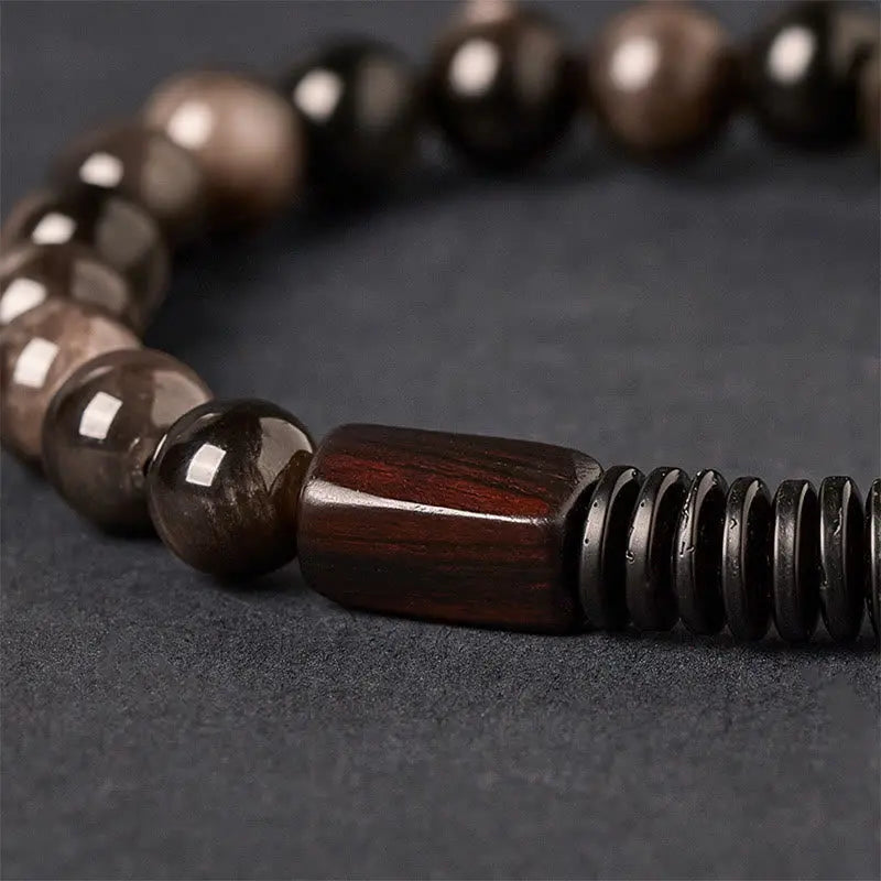 Fortune Jewel Silver Sheen Obsidian Coconut Shell Protection Bracelet Fortune Jewel