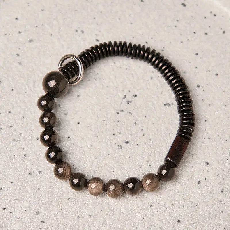 Fortune Jewel Silver Sheen Obsidian Coconut Shell Protection Bracelet Fortune Jewel