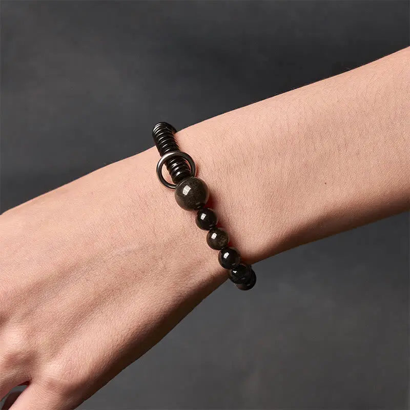 Fortune Jewel Silver Sheen Obsidian Coconut Shell Protection Bracelet Fortune Jewel