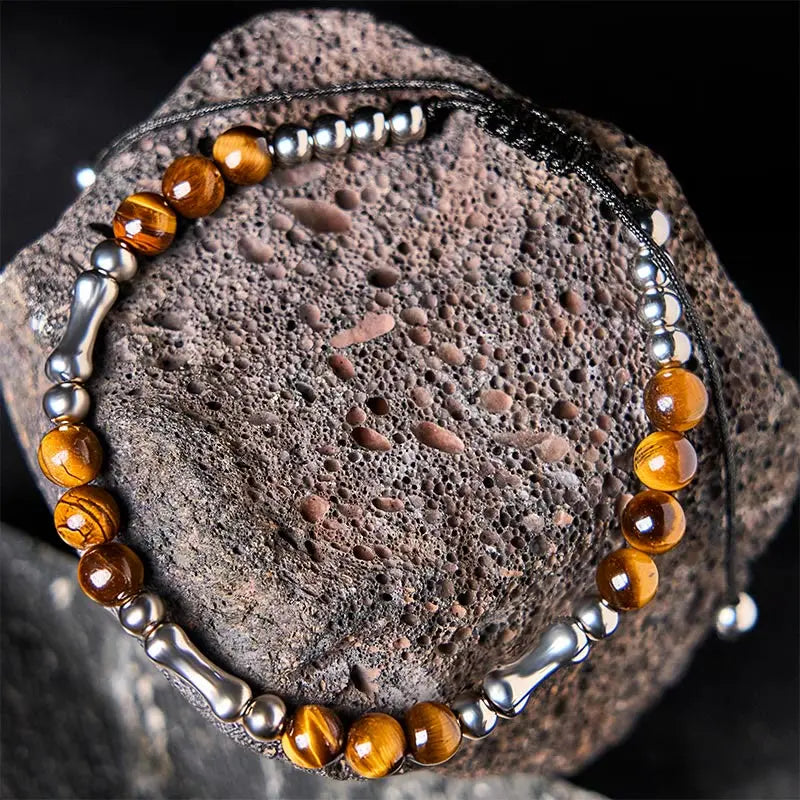 Fortune Jewel Cute Bone Pattern Tiger Eye Courage Beads Bracelet Fortune Jewel