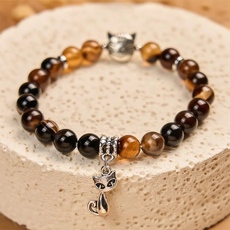 Fortune Jewel Chocolate Siamese Cat Dark Brown Striped Agate Bead Protection Bracelet Fortune Jewel